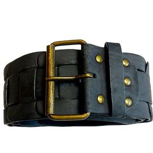 Billabong wide braided black gold tone buckle belt